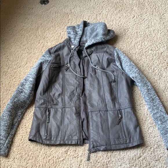 Jackets & Coats Half Leather Half Sweatshirt Jacket Poshmark